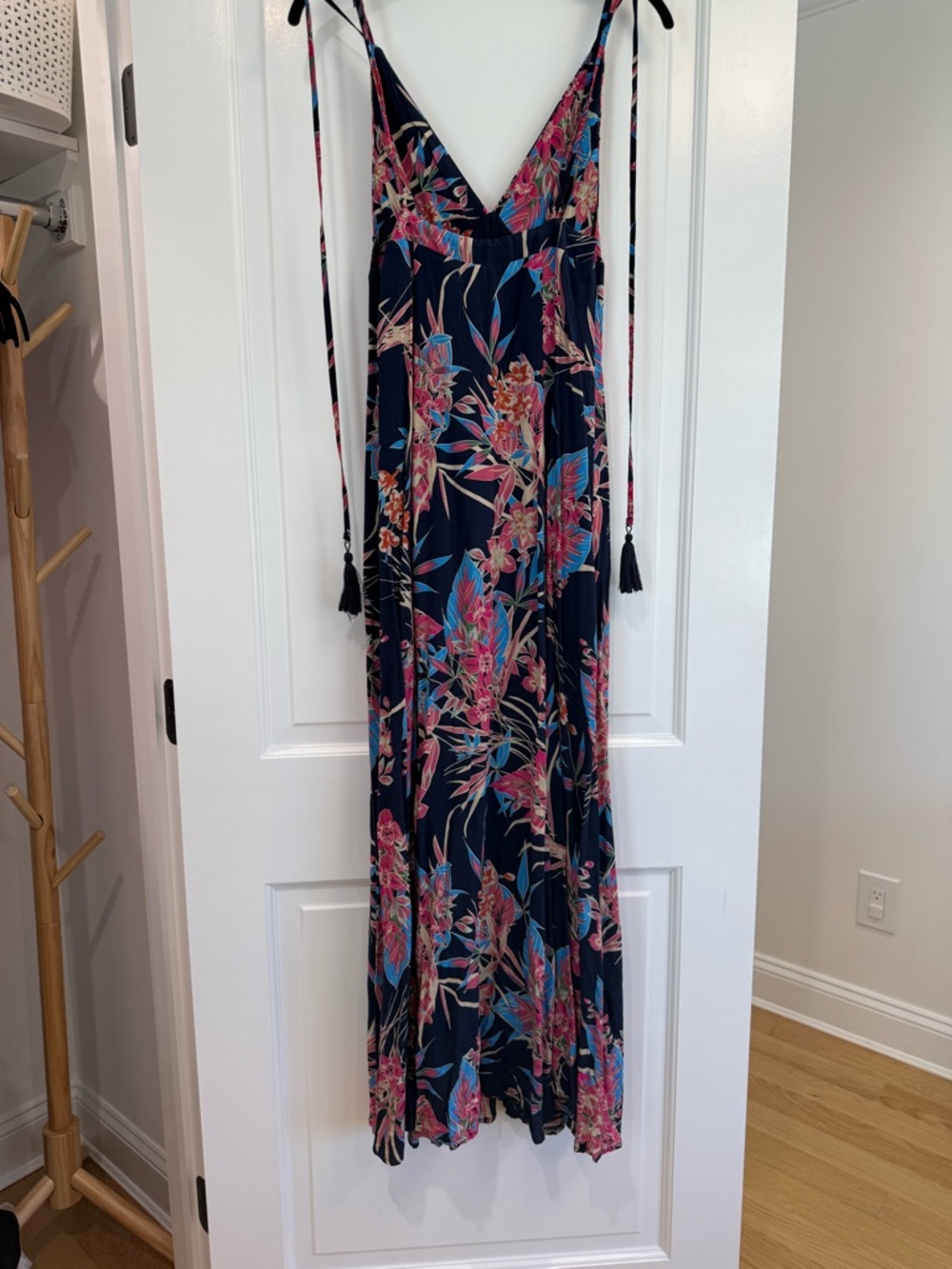 Lulu's Navy Floral Maxi Dress with Pink & Turquoise Print